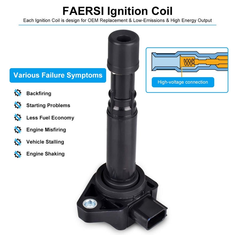 FAERSI Ignition Coil Pack of 6 Replacement for Honda Pilot, Acura MDX 2001 2002 2003 2004 2005 2006, Sature Vue Ridgeline V6 3.5L L4 1.7L 3.5L UF-400 C1460 UF-512 - Image 4